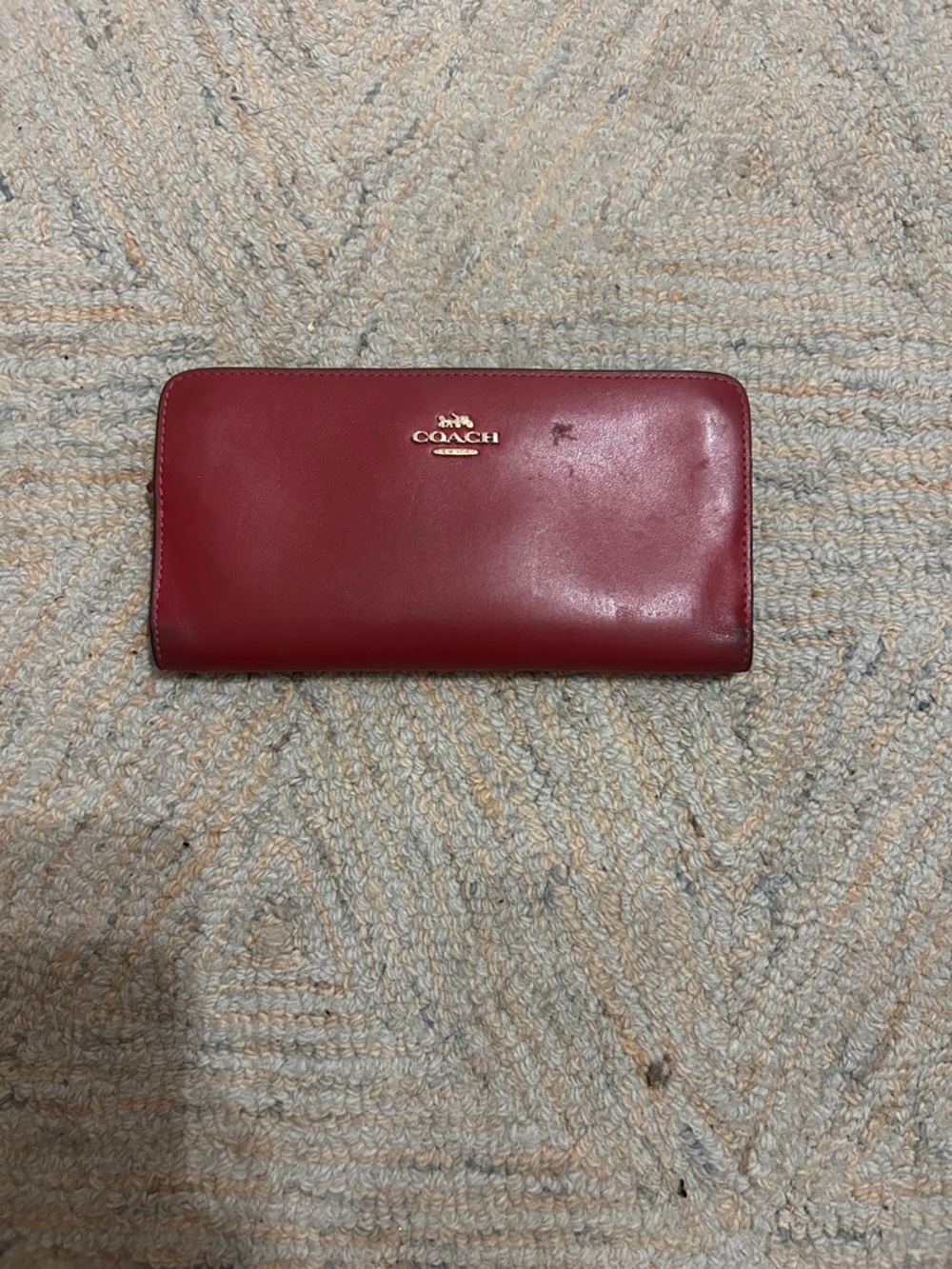 Coach Red Leather Zip-Around Wallet with Gold Logo